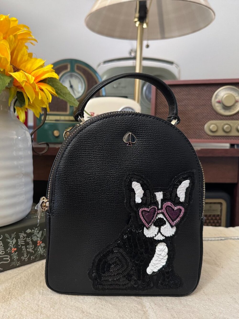 Kate Spade New York Sequin French Bulldog Mini Backpack Crossbody